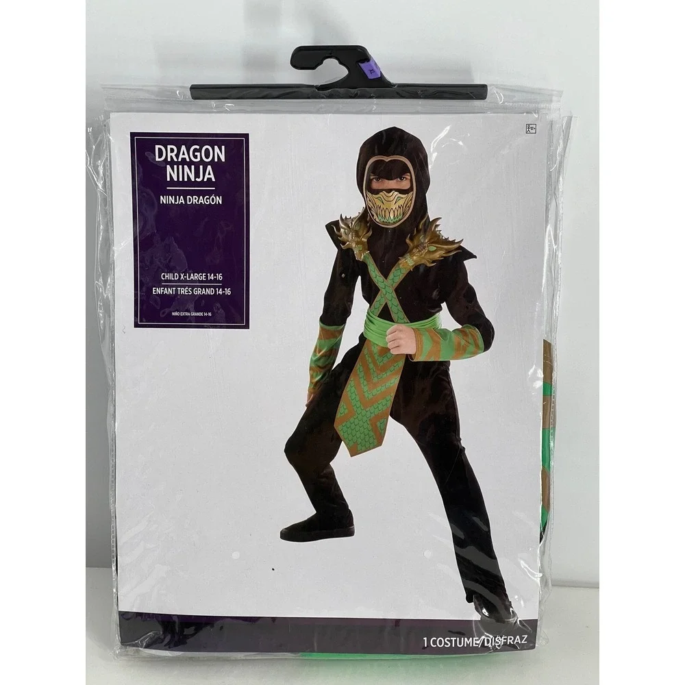 Dragon Ninja Costume Child XL 14-16 Jumpsuit Mask Sash Halloween Cosplay